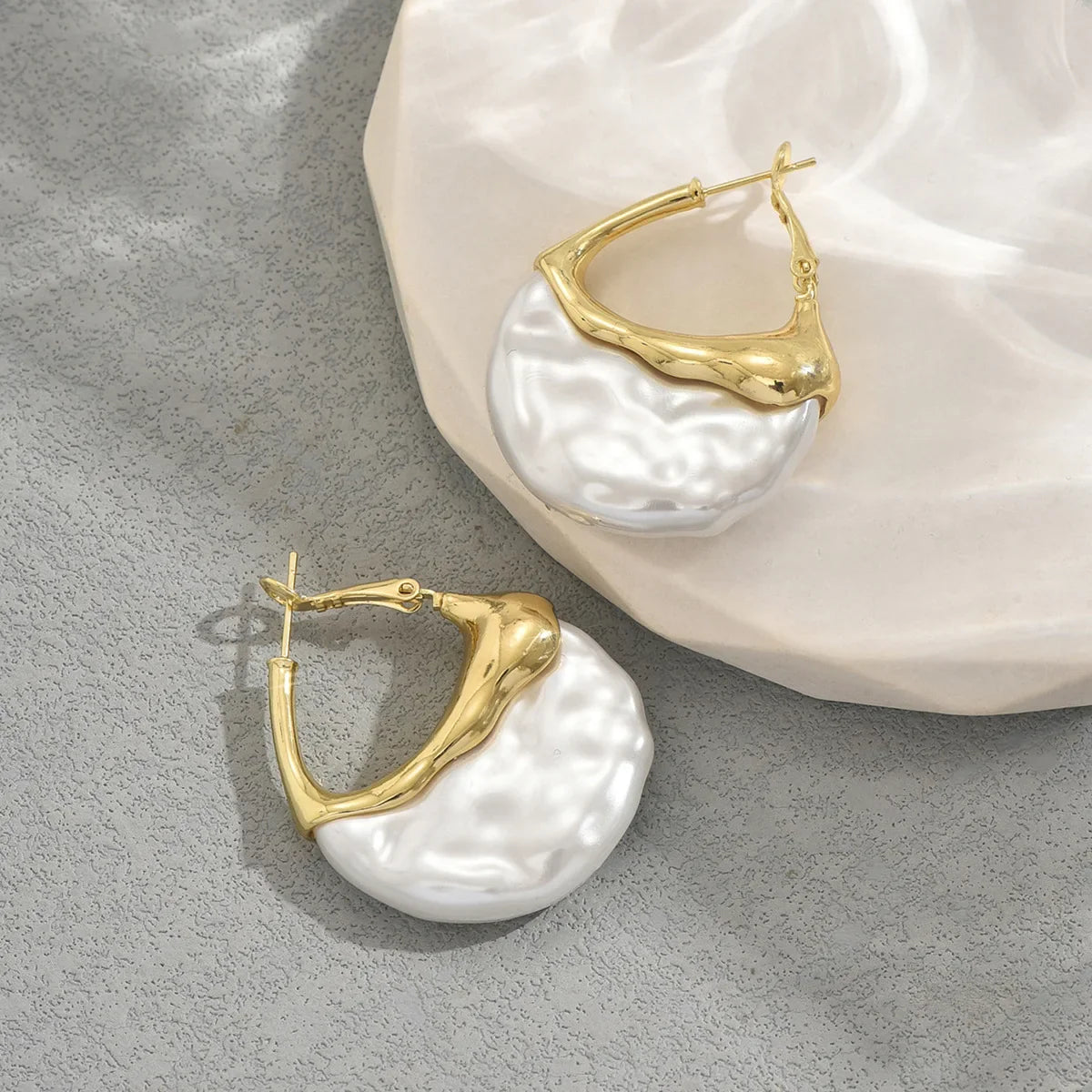 Meera Sculpted Pearl Drop Hoop Earrings