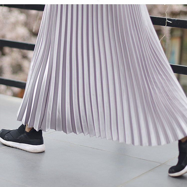 Metallic Pleated Maxi Skirts - 9 Colors