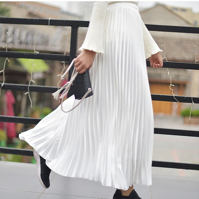 Metallic Pleated Maxi Skirts - 9 Colors