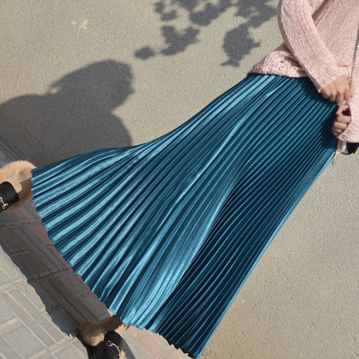 Metallic Pleated Maxi Skirts - 9 Colors