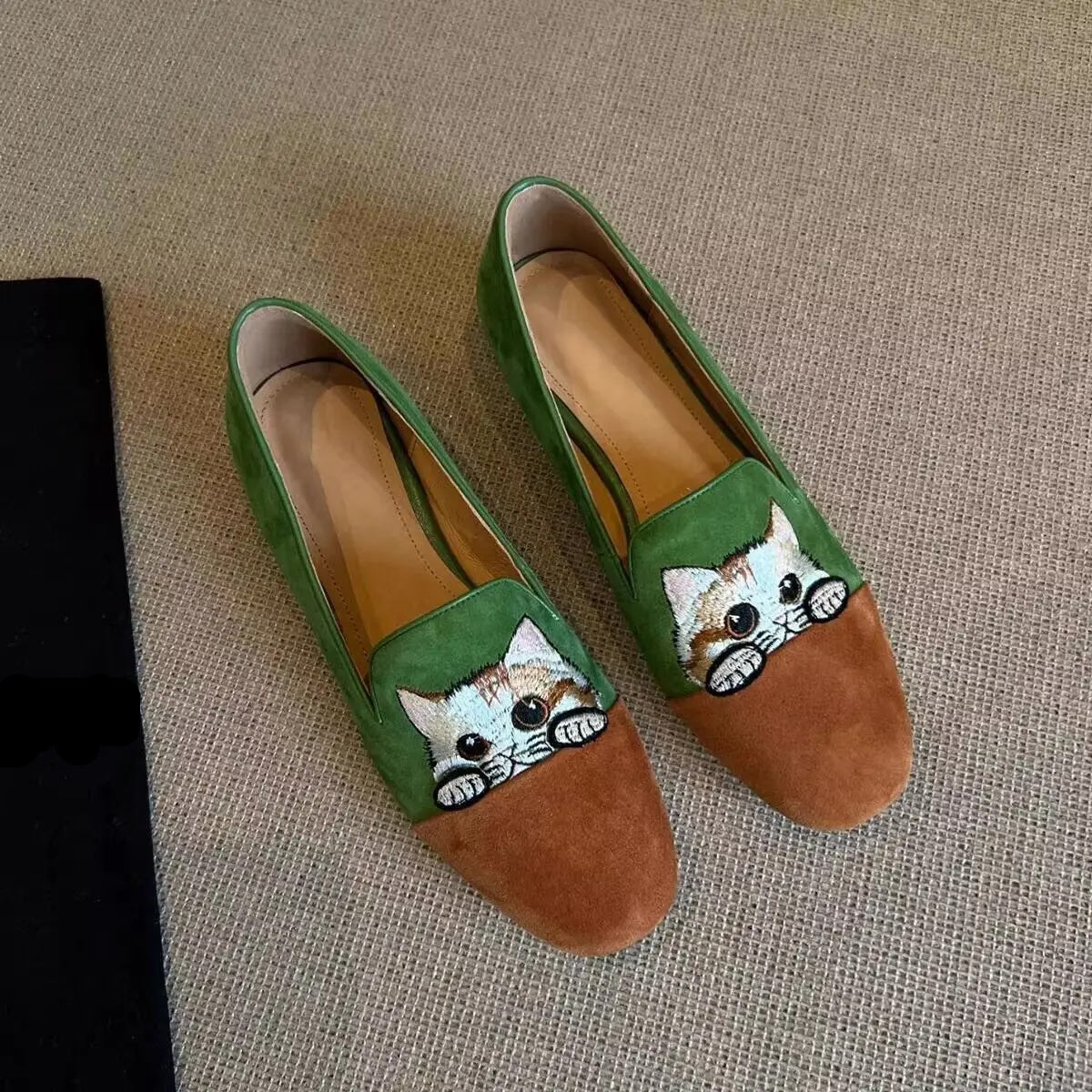 Mila Peekaboo Cat Suede Loafers