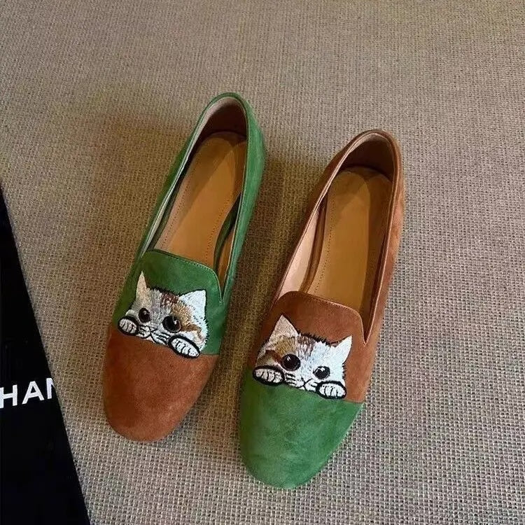 Mila Peekaboo Cat Suede Loafers