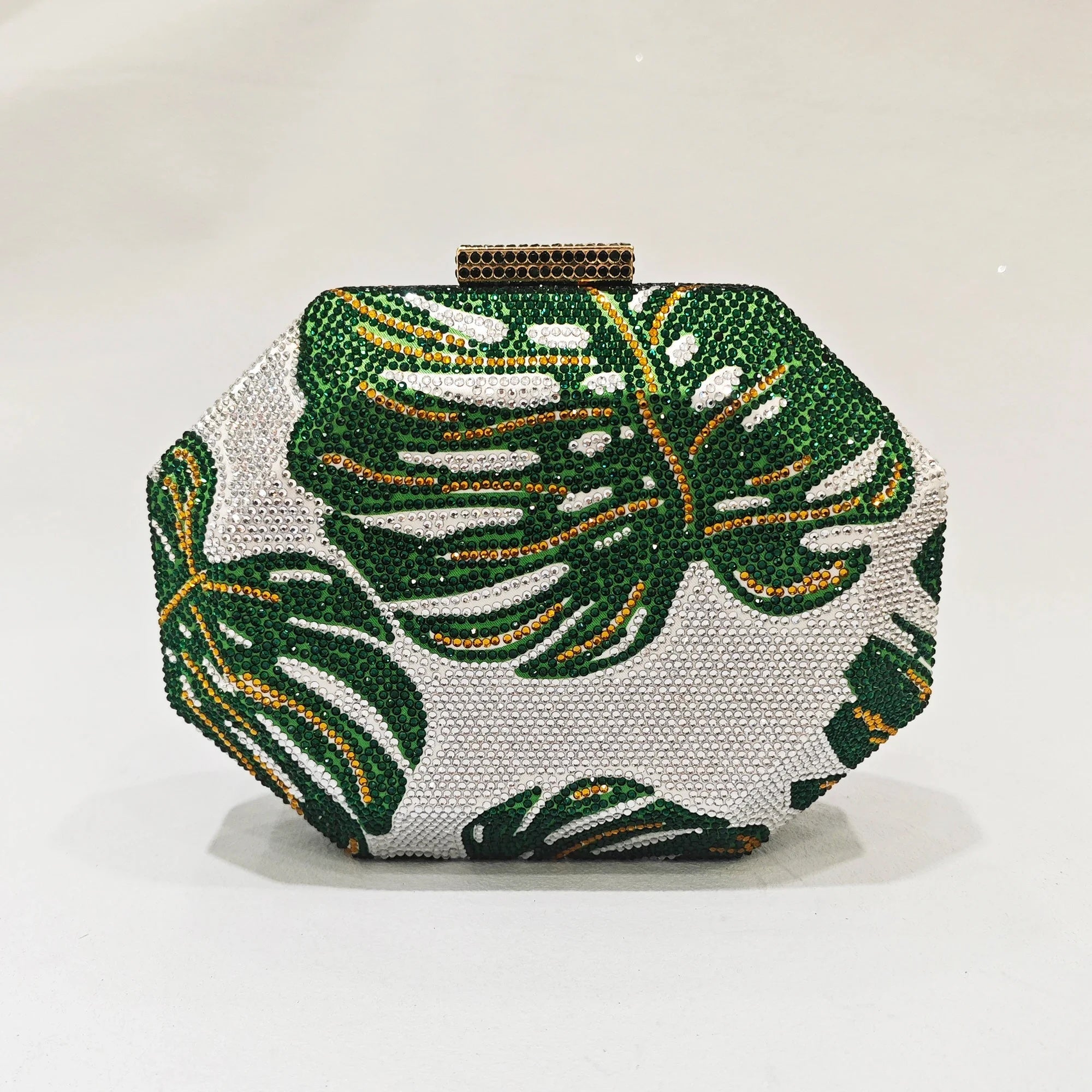 Milo Green Leaf Crystal Evening Clutch