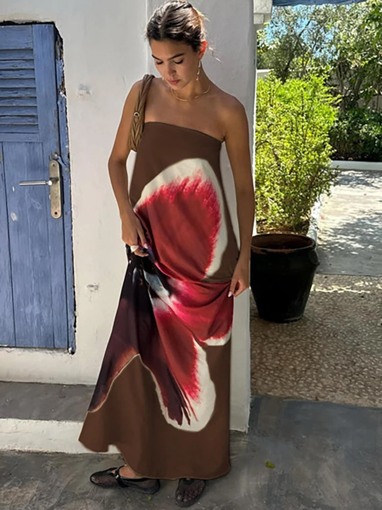 Mossa Strapless Floral Belt Tube Maxi Dress