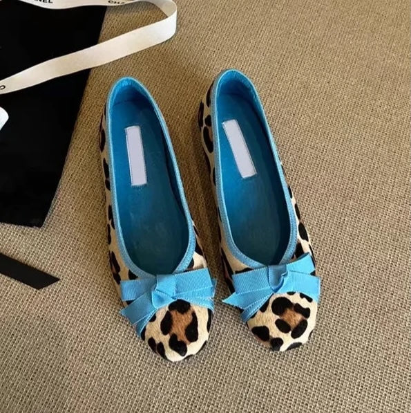 Nabie Leopard Bow Knot Suede Ballet Flats