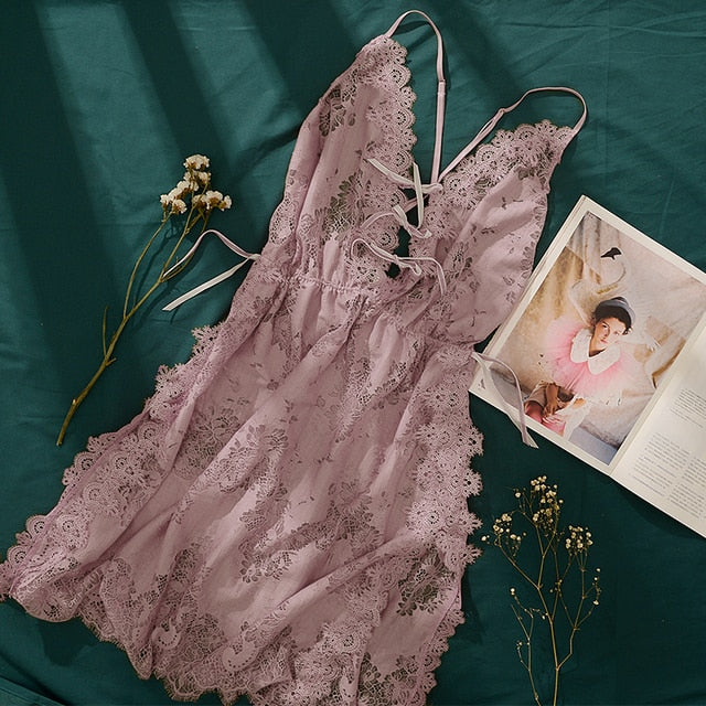 Nadia Floral Lace-Detail Satin Dress