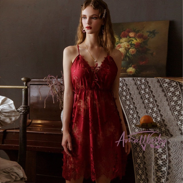 Nadia Floral Lace-Detail Satin Dress