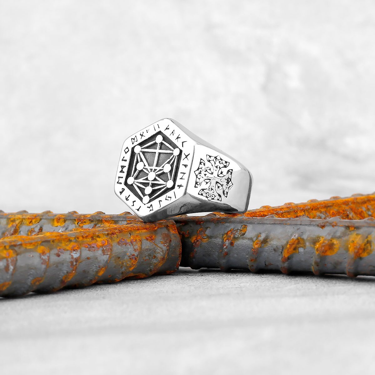 Nordic Pattern Rune Hexagon Ring
