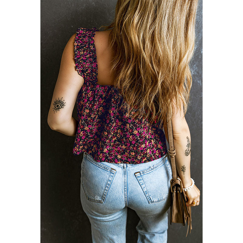 Floral Short Vest Ruffles