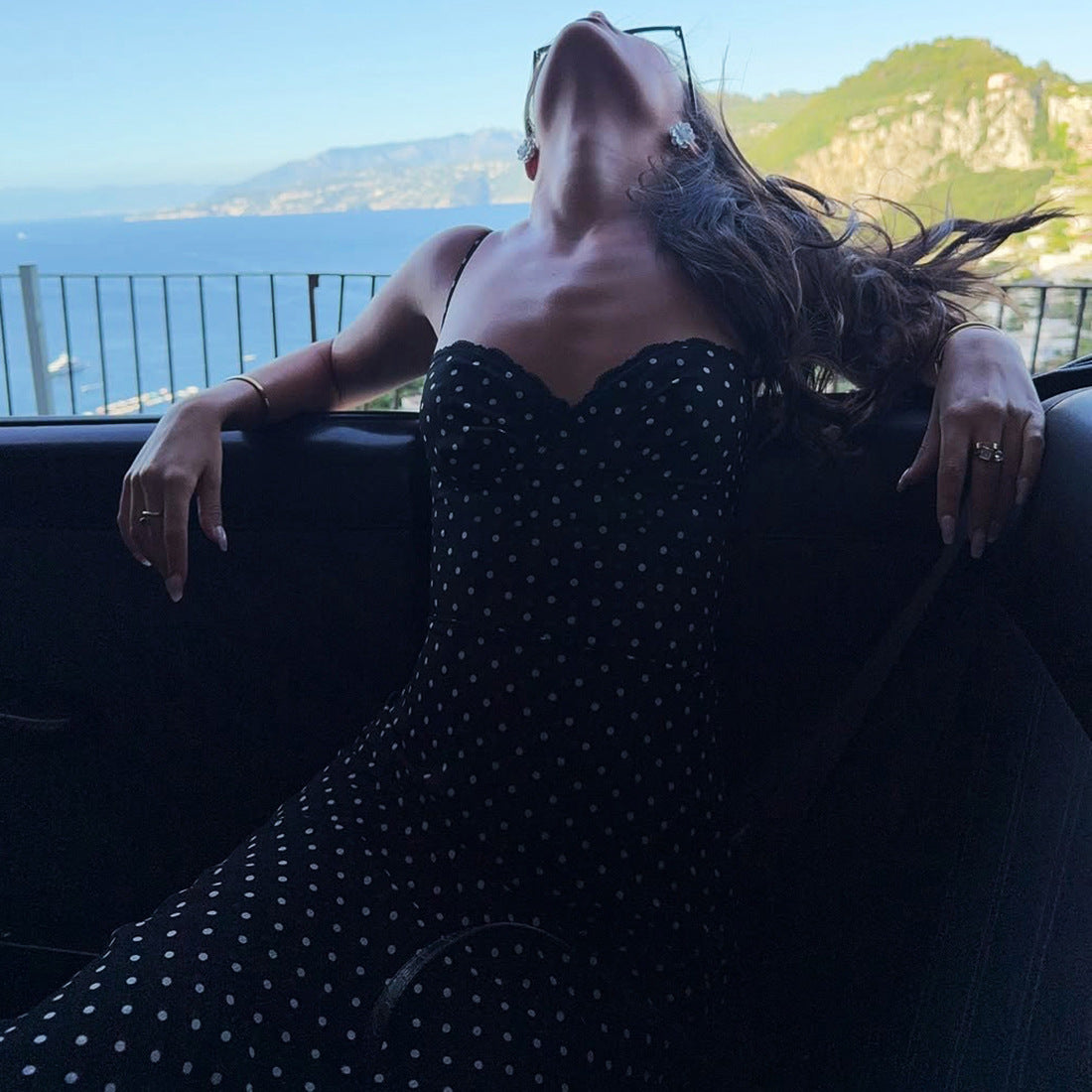 Slim-Fit Stretchy Classic Polka Dot Maxi Dress