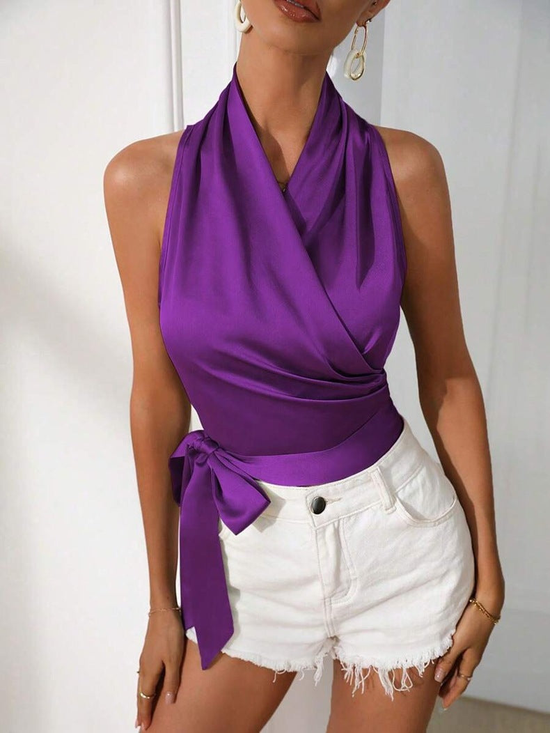 Halter Personalized Satin Shirt For Women