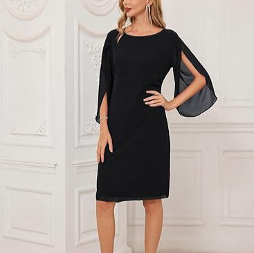 Irregular Sleeves Solid Color Chiffon Dress