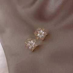 Silver Needle Zircon Snowflake Ear Stud Earrings For Women