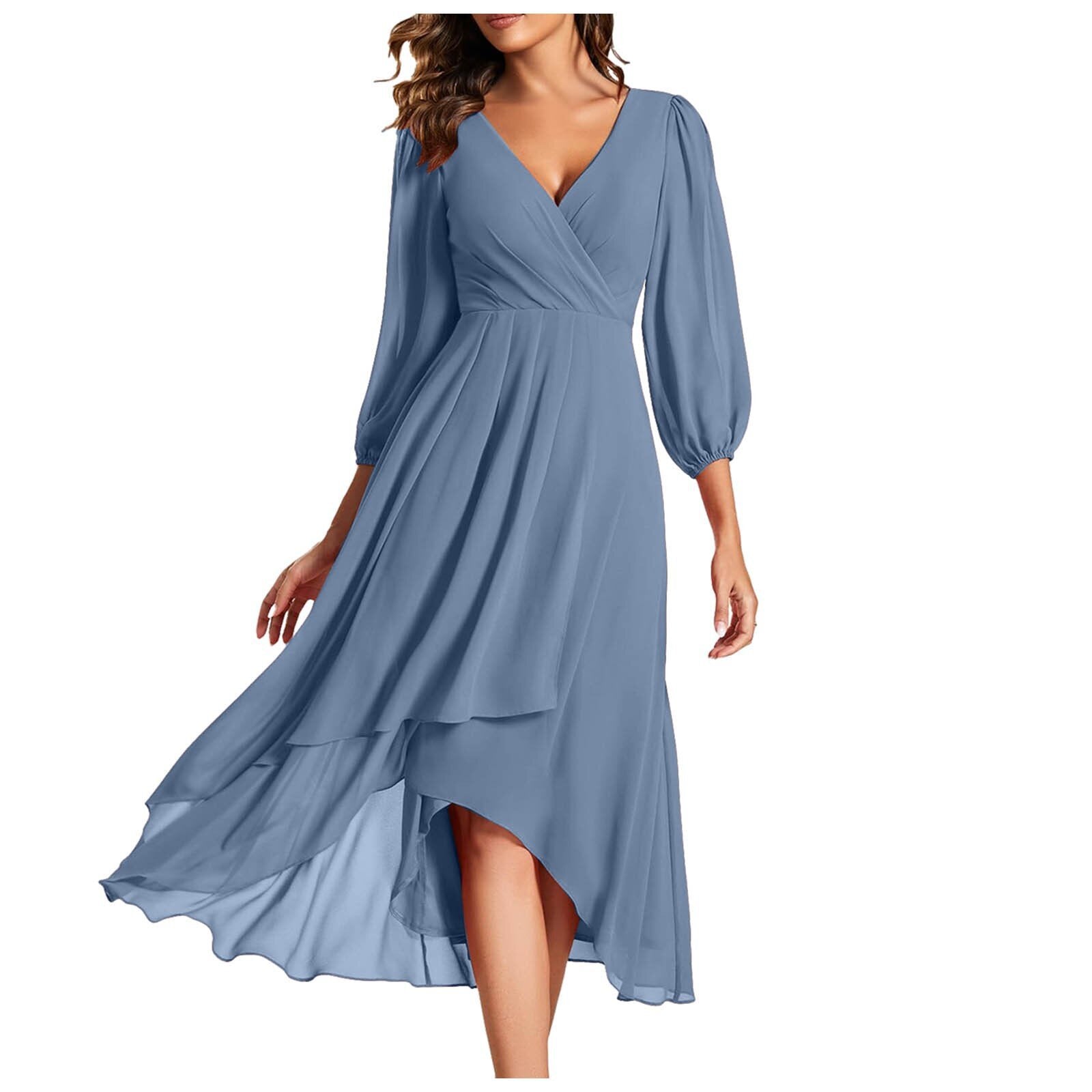 V-neck Long-sleeved Dress Loose Party Evening Dress