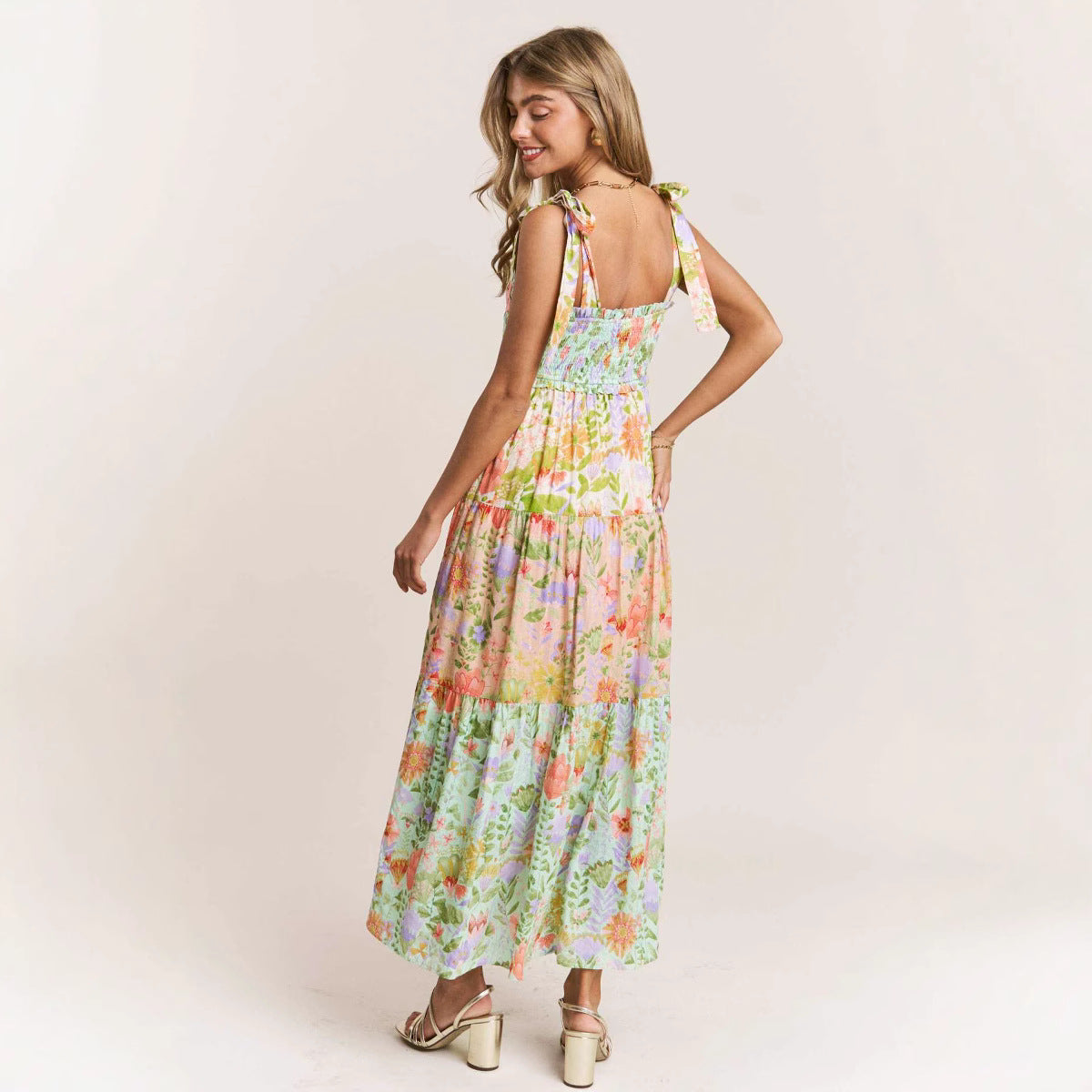 Sleeveless Strap Pocket Printing Dress Women