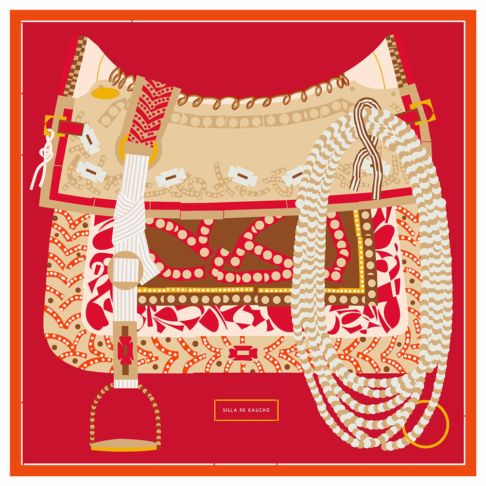 Luxe Saddle Prints Twill Silk Scarves, 90cm