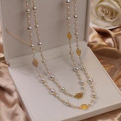 Retro Multi-layer Pearls Necklace Long Sweater Chain Versatile Accessories For Women