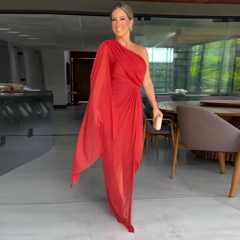 Solid Color Raglan Sleeve Split Dress