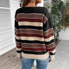 Ins Colorblock Striped Pullover Sweater Casual Long Sleeve Top And Clothing