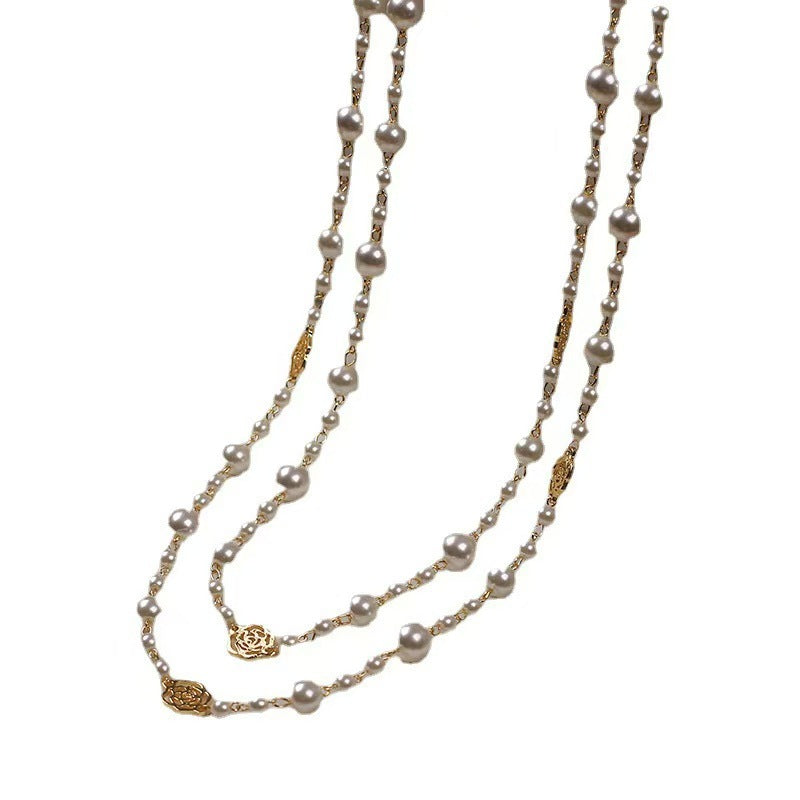 Retro Multi-layer Pearls Necklace Long Sweater Chain Versatile Accessories For Women