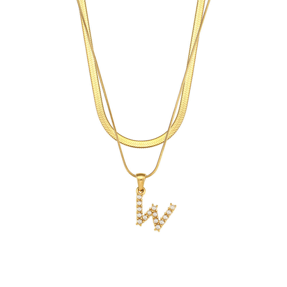 Double-layer Chain Pearl Pendant Necklace