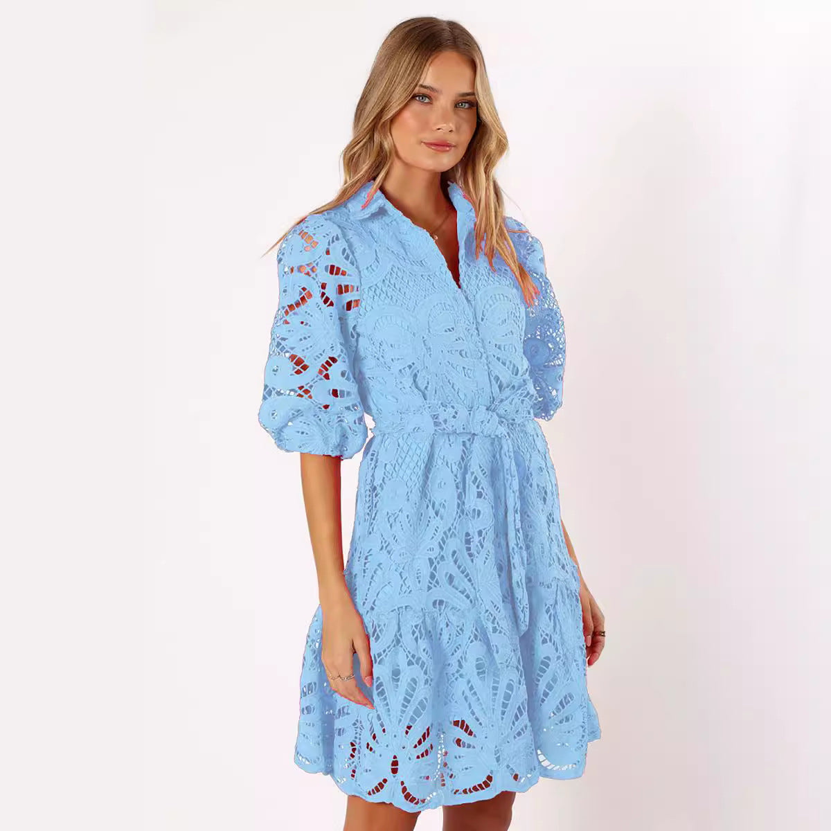 Shirt Cutout Water Soluble Lace Flower Dress