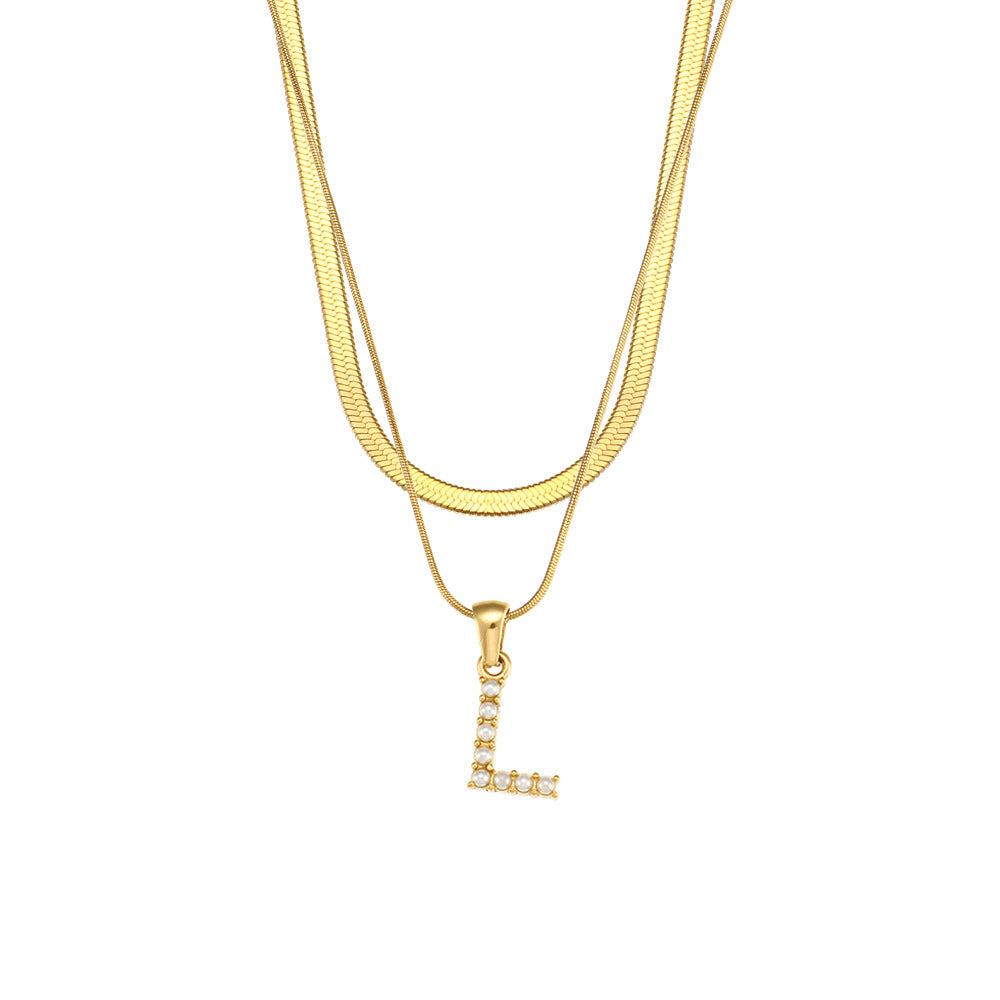 Double-layer Chain Pearl Pendant Necklace