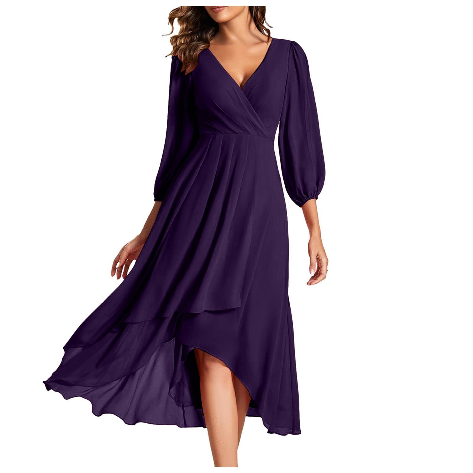 V-neck Long-sleeved Dress Loose Party Evening Dress