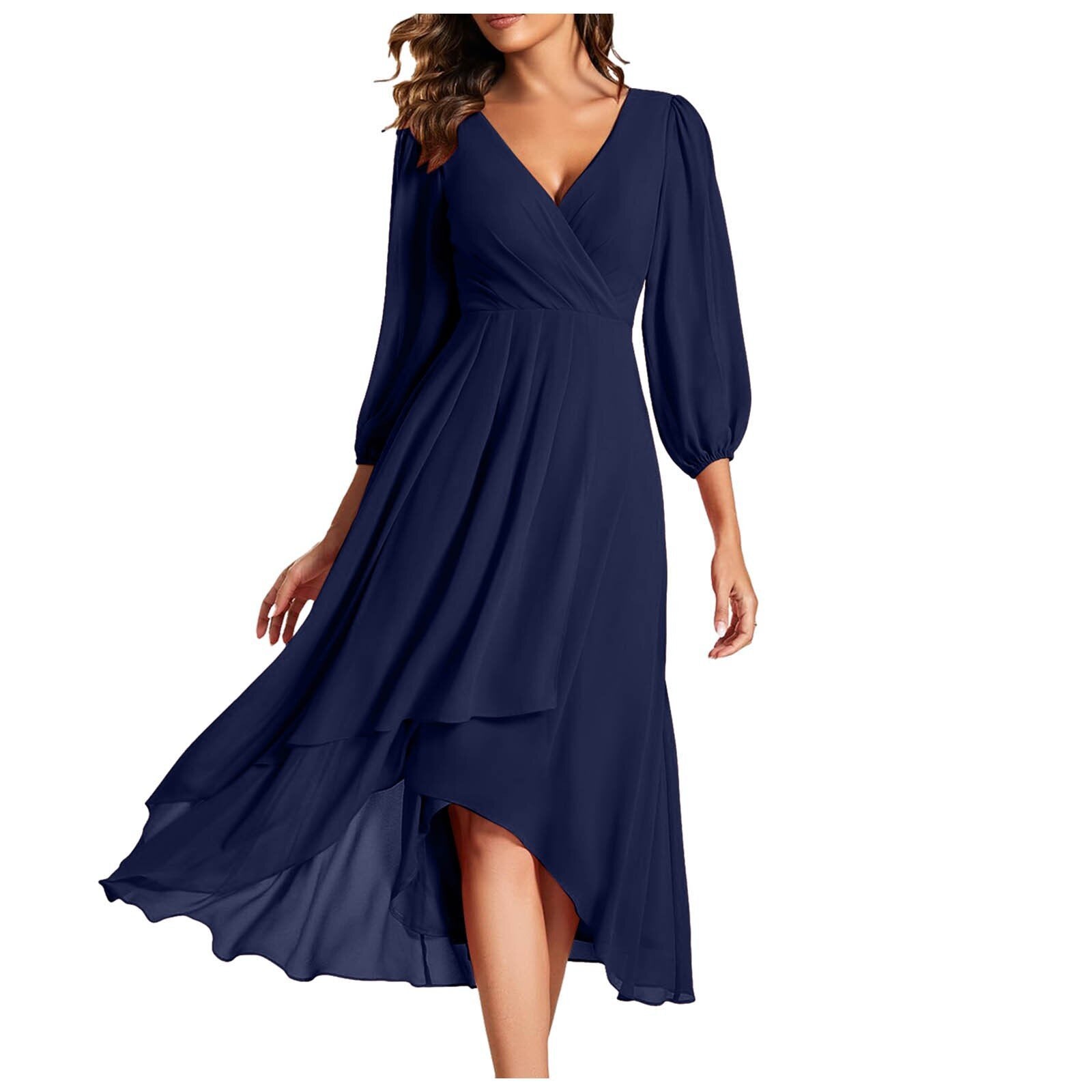V-neck Long-sleeved Dress Loose Party Evening Dress
