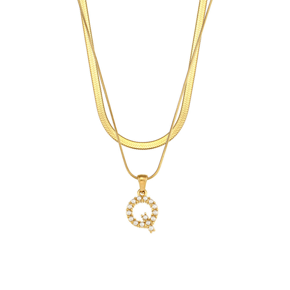Double-layer Chain Pearl Pendant Necklace