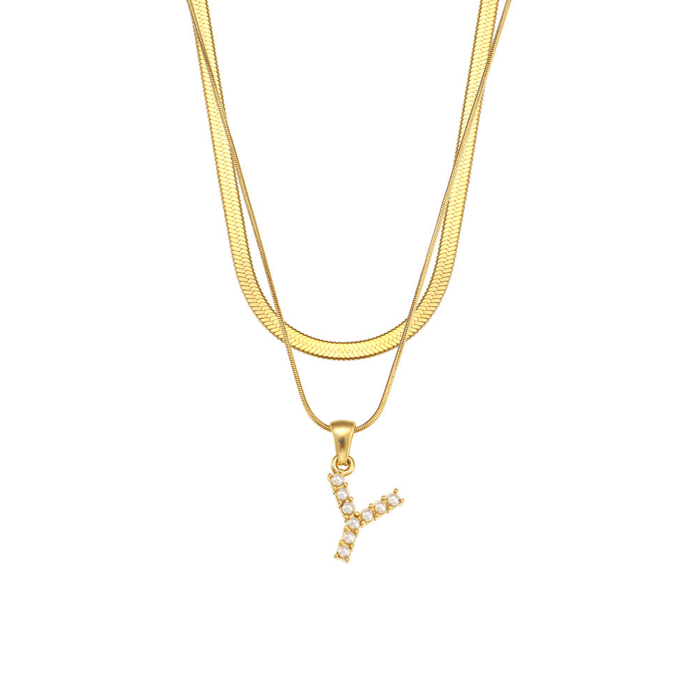 Double-layer Chain Pearl Pendant Necklace