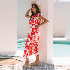 Flower Printed V-neck Dress Women