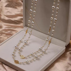 Retro Multi-layer Pearls Necklace Long Sweater Chain Versatile Accessories For Women