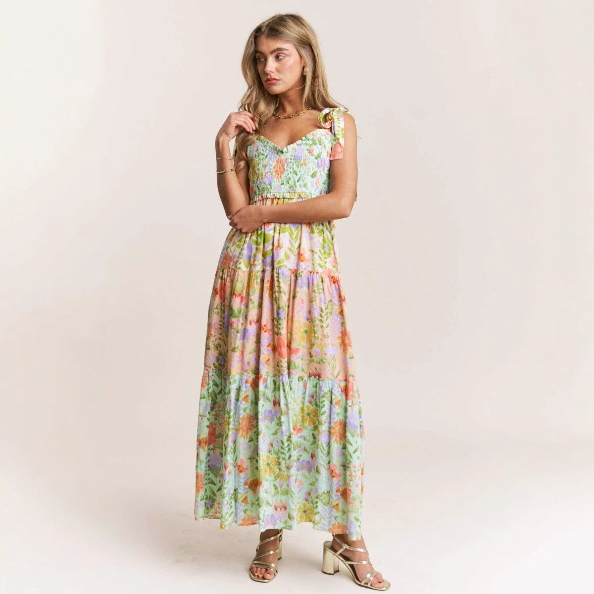 Sleeveless Strap Pocket Printing Dress Women