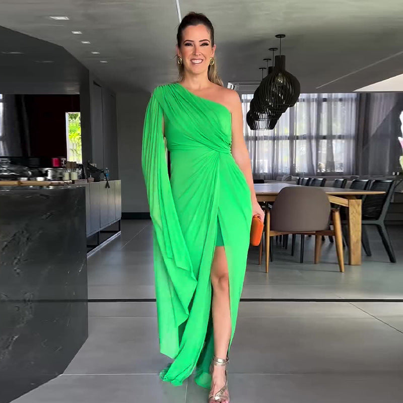 Solid Color Raglan Sleeve Split Dress