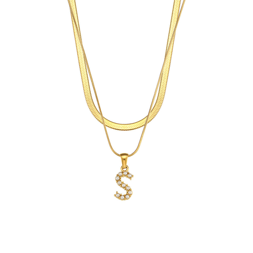 Double-layer Chain Pearl Pendant Necklace