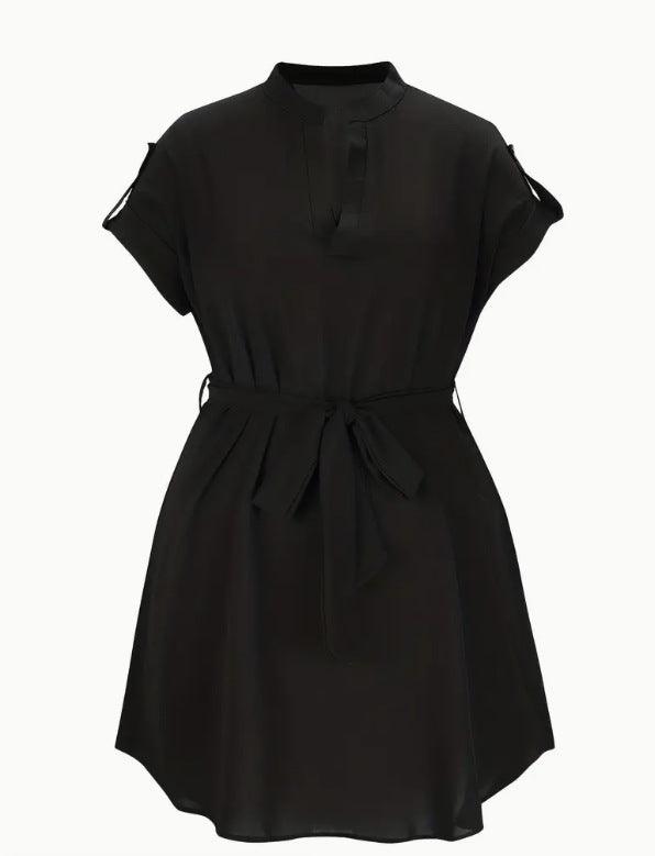 V-neck Short Sleeve Dress With Belt Bowknot Dresses For Clothing