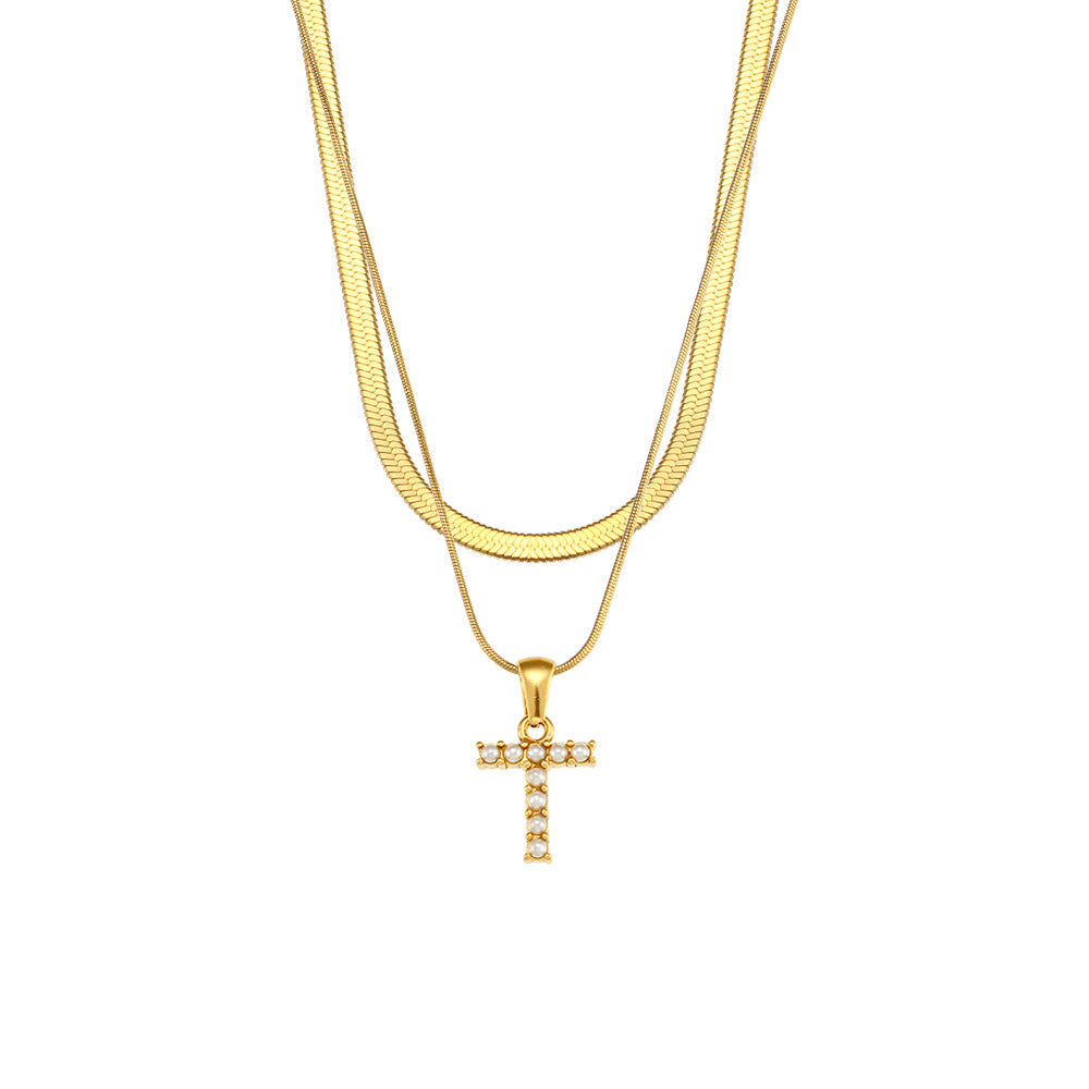 Double-layer Chain Pearl Pendant Necklace