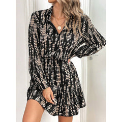Printed Ruffled Long Sleeve Dress Women