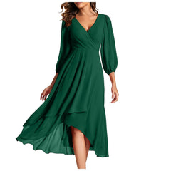 V-neck Long-sleeved Dress Loose Party Evening Dress