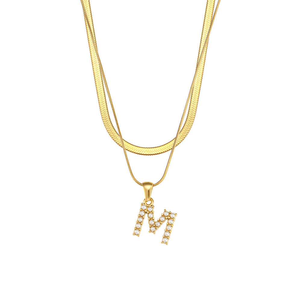 Double-layer Chain Pearl Pendant Necklace