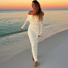 Amazon Elegant Socialite Style Elegant Off-Shoulder Lace Dress