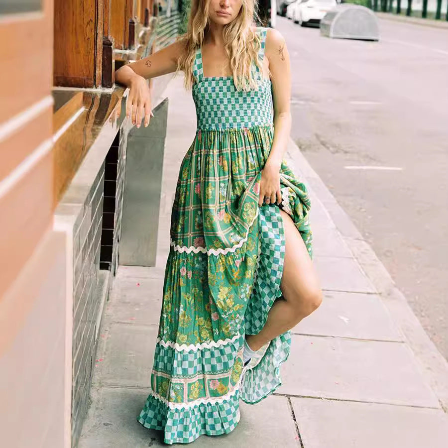 Clothing Spaghetti-strap Floral Print Dress Fashion