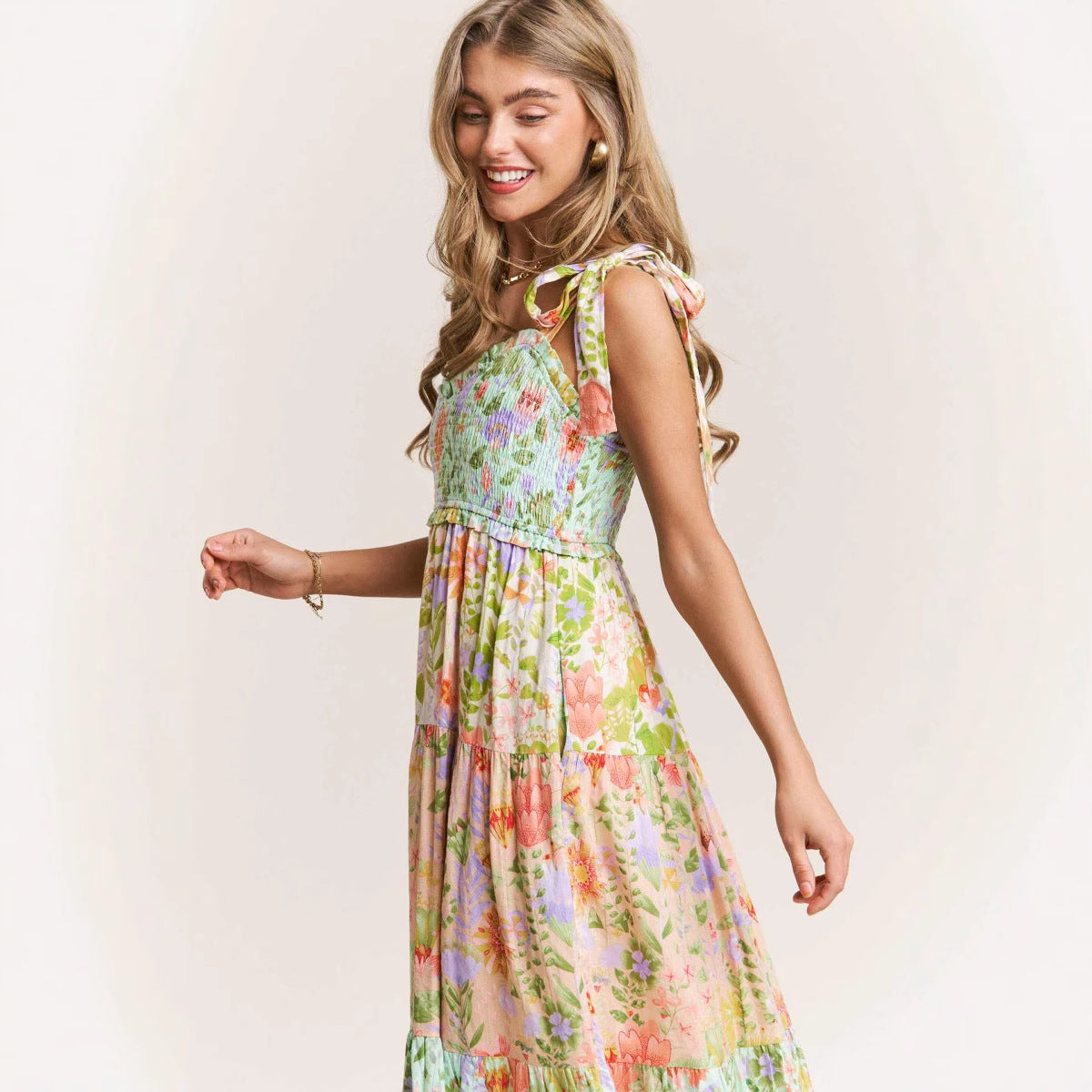 Sleeveless Strap Pocket Printing Dress Women