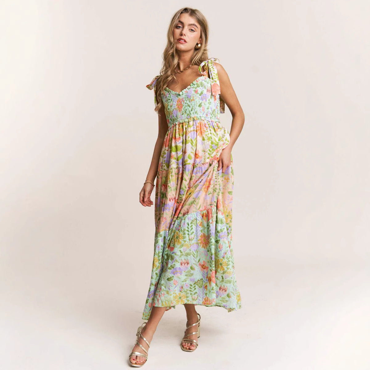 Sleeveless Strap Pocket Printing Dress Women