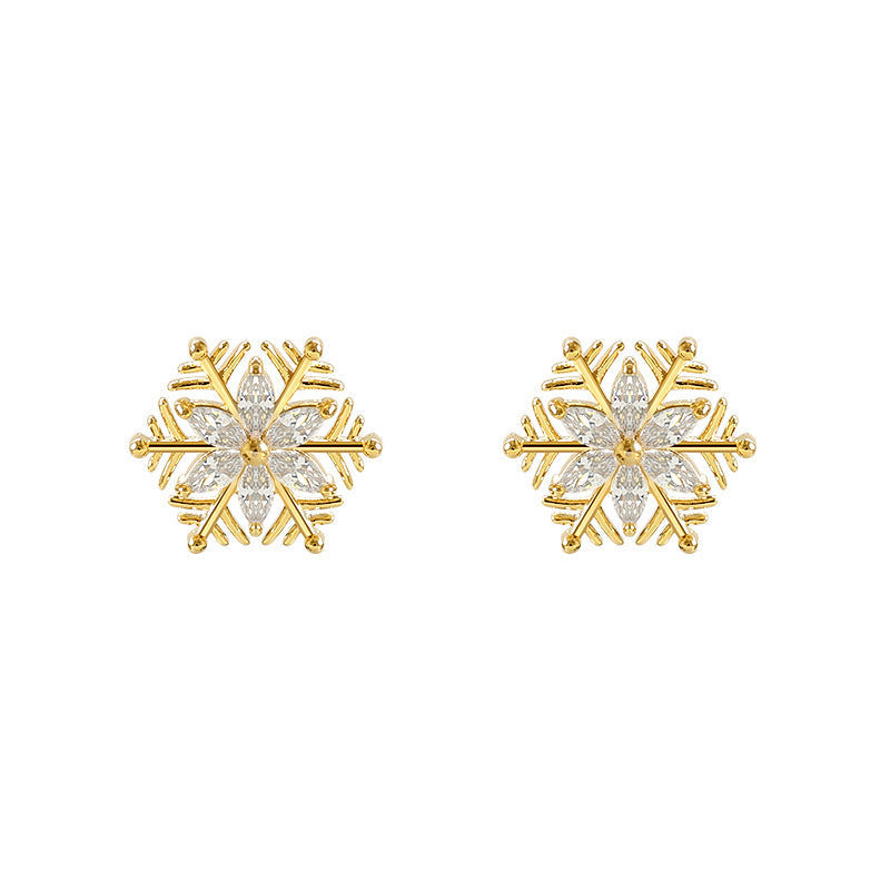 Silver Needle Zircon Snowflake Ear Stud Earrings For Women