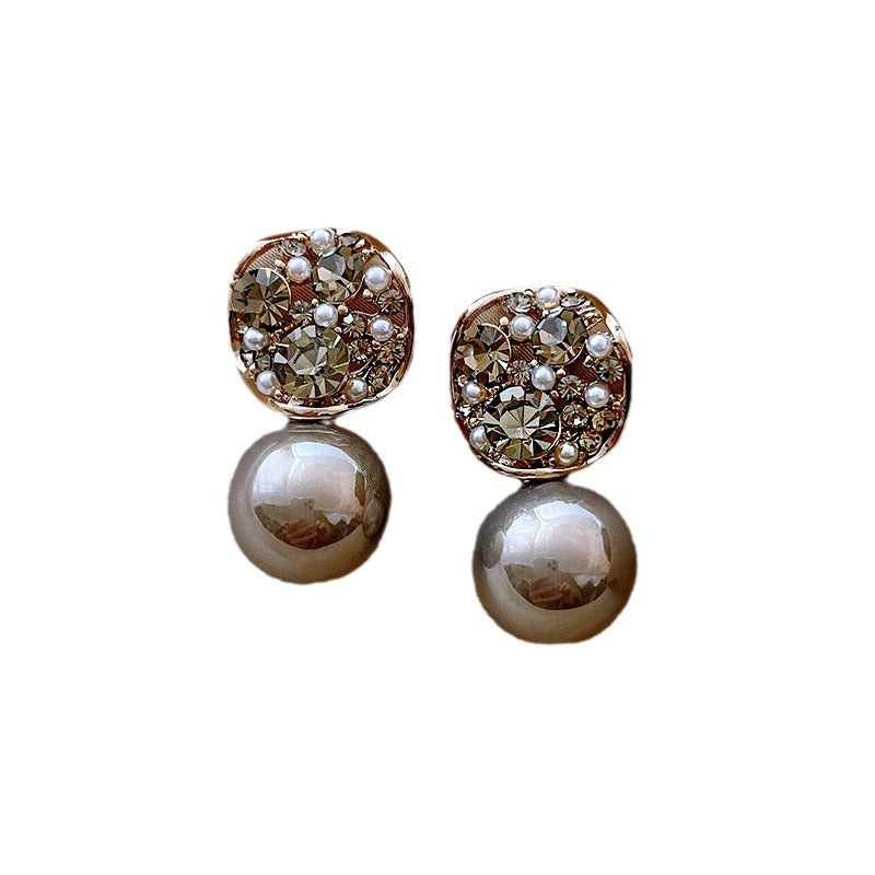 Diamond Gray Pearl Earrings For Women