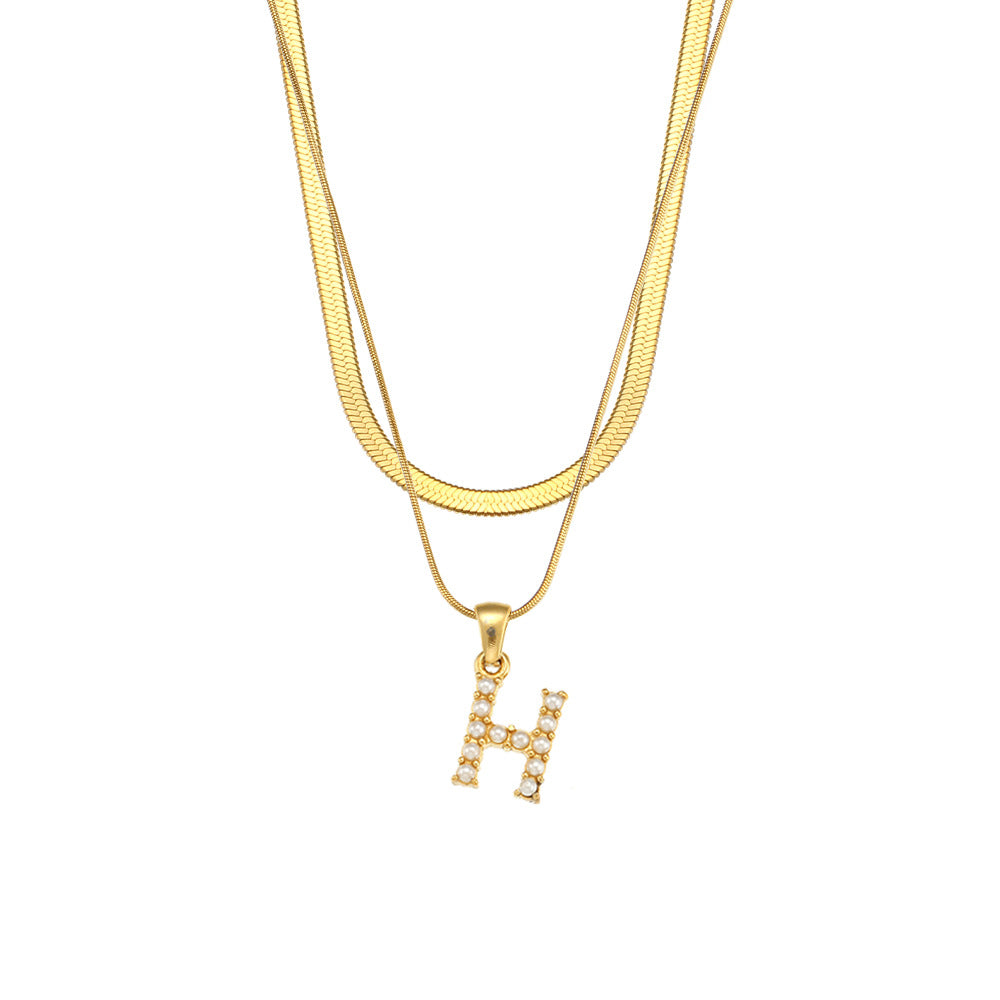 Double-layer Chain Pearl Pendant Necklace