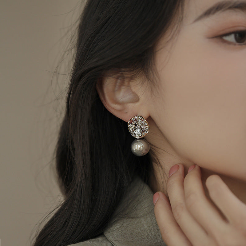 Diamond Gray Pearl Earrings For Women