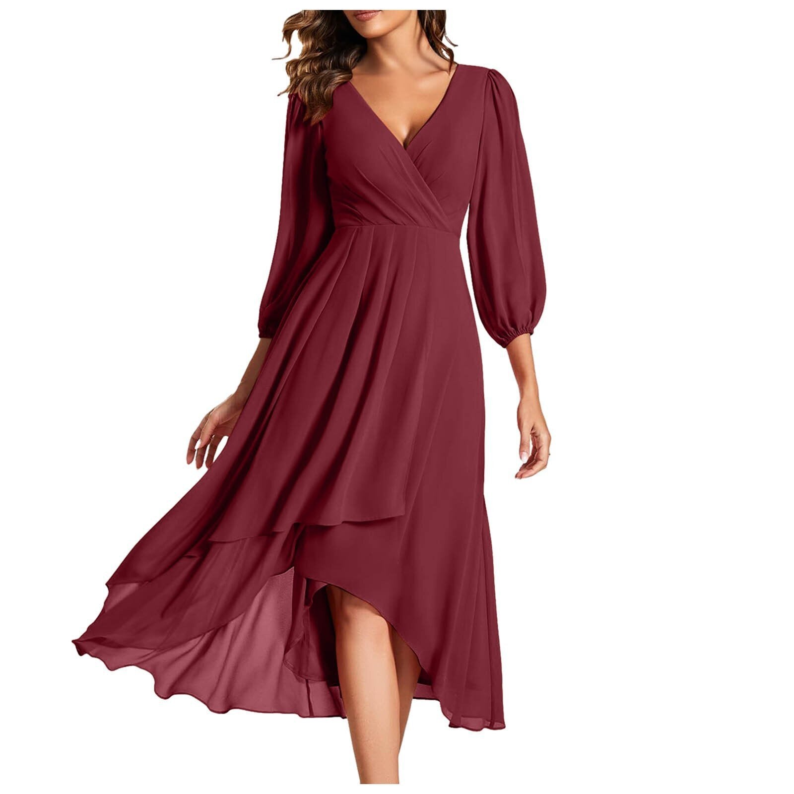 V-neck Long-sleeved Dress Loose Party Evening Dress